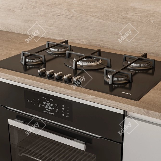 Sleek White & Wood 51: Modern Kitchen 3D model image 2