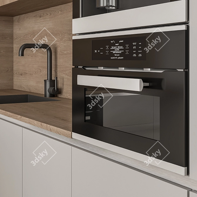 Sleek White & Wood 51: Modern Kitchen 3D model image 4