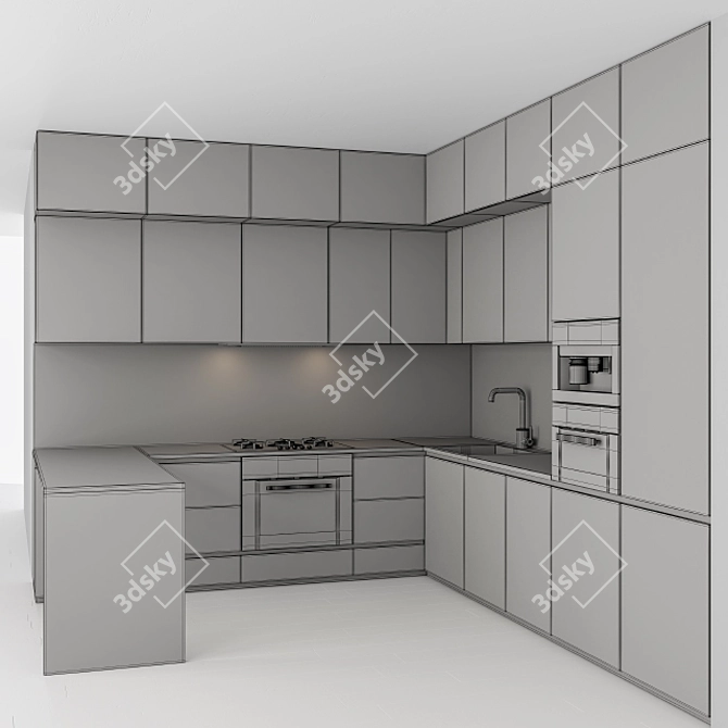 Sleek White & Wood 51: Modern Kitchen 3D model image 5