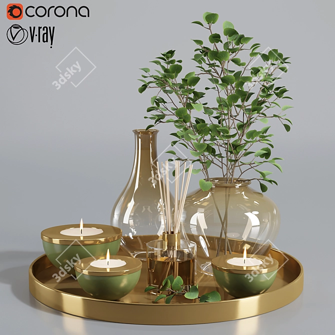 Elegant Decor Set with Tray 3D model image 1