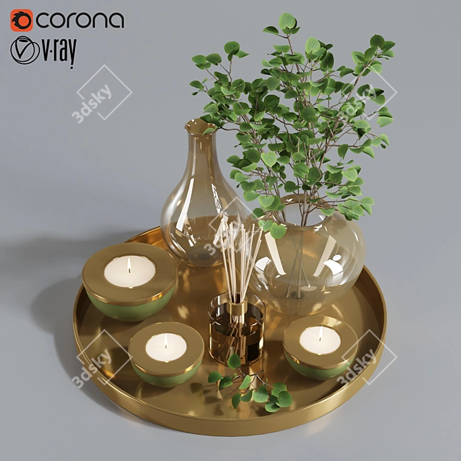 Elegant Decor Set with Tray 3D model image 2