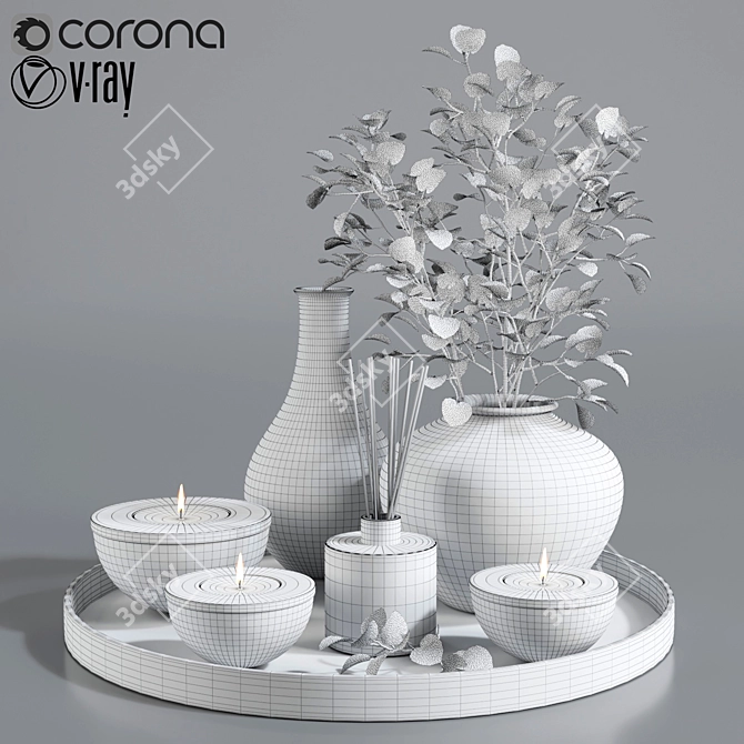 Elegant Decor Set with Tray 3D model image 3