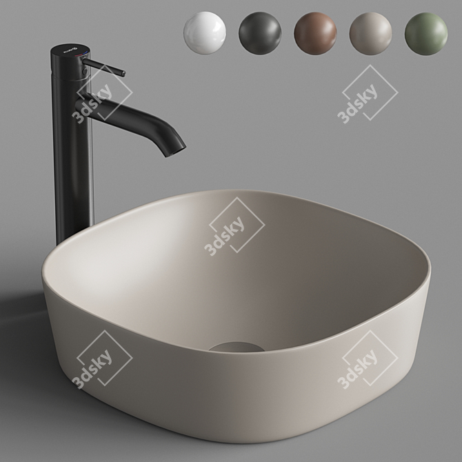 Sleek Square Sink Set 3D model image 1