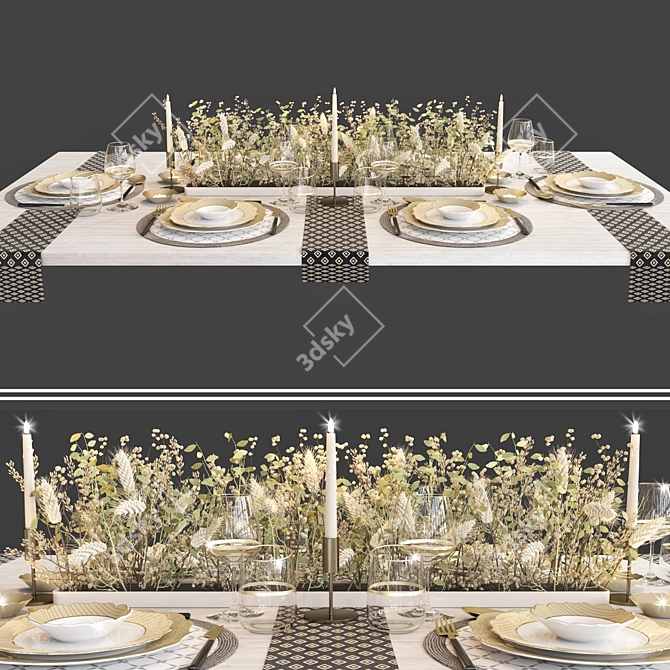 Elegant Dining Table Set 3D model image 1