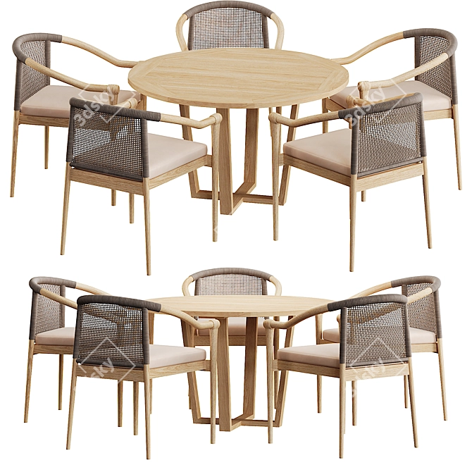 Rustic Round Outdoor Dining Set 3D model image 1