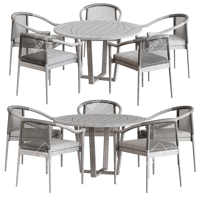 Rustic Round Outdoor Dining Set 3D model image 6