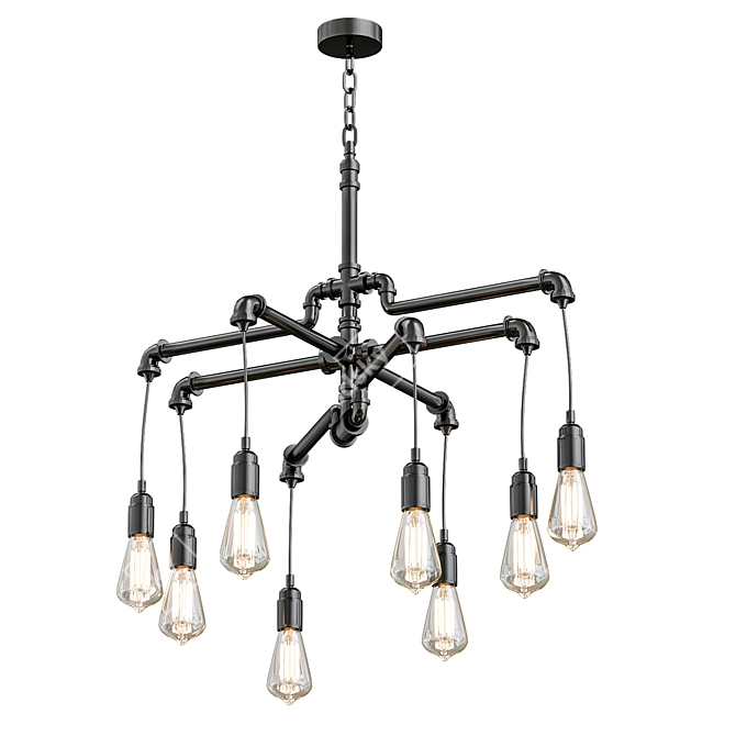 Rustic Aged Pipe Chandelier 3D model image 1