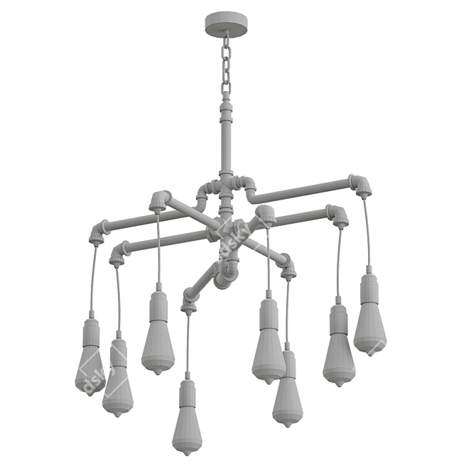 Rustic Aged Pipe Chandelier 3D model image 2