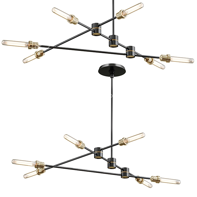 6-Light Industrial Linear Chandelier 3D model image 3