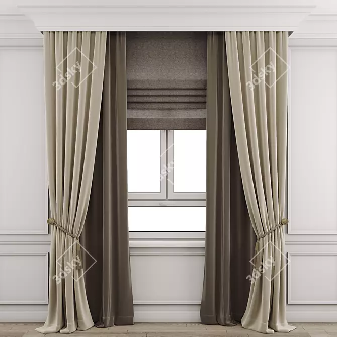 Elegant Window Drapes 3D model image 3