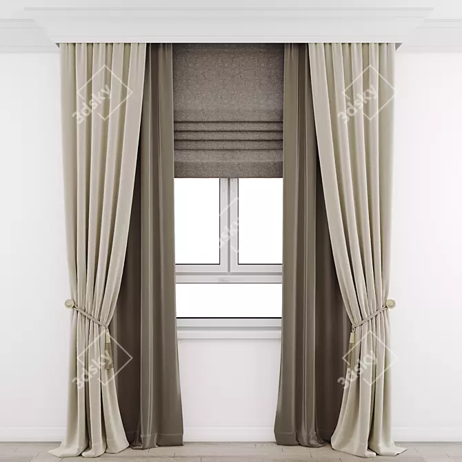 Elegant Window Drapes 3D model image 4