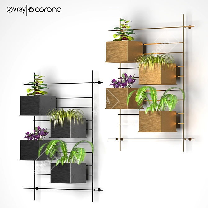 Quad Box Wall Planter Set 3D model image 1