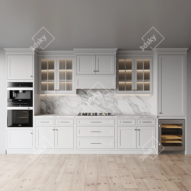 Versatile Kitchen Set: Gas Hob, Oven, Coffee Machine, Wine Fridge, Sink, and Hood 3D model image 2