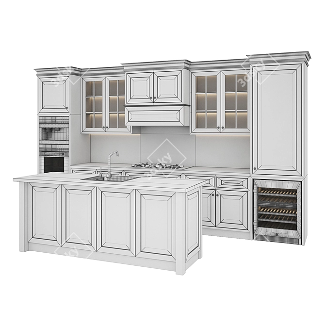 Versatile Kitchen Set: Gas Hob, Oven, Coffee Machine, Wine Fridge, Sink, and Hood 3D model image 6