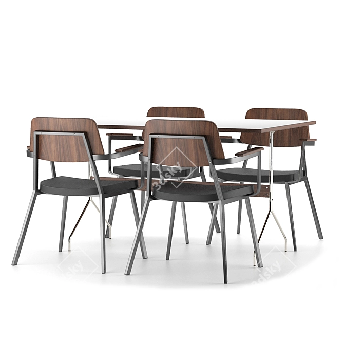 Elegant Wooden and Stainless Steel Wellington Dining Table 3D model image 3