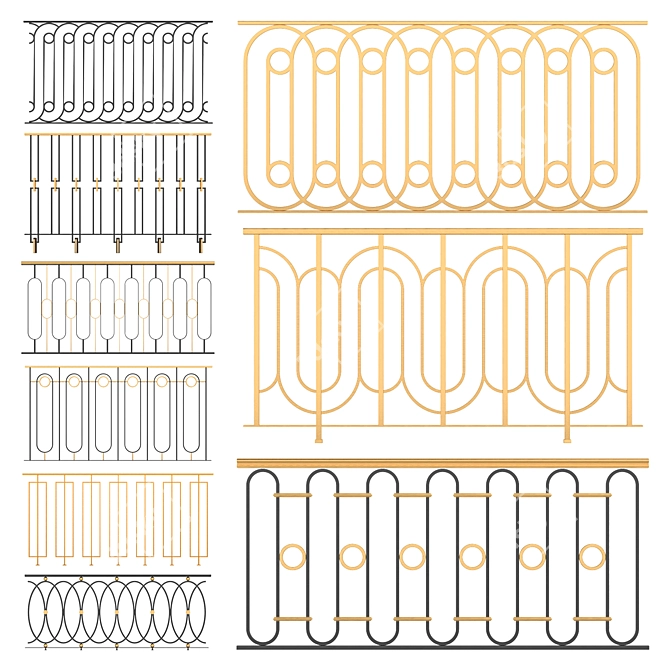 Classic Iron Railings Set 3D model image 1