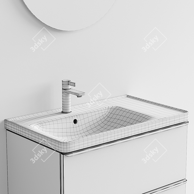D-Neo Vanity Set: Wall-Mounted Unit, Ceramic Washbasin & Mirror 3D model image 5