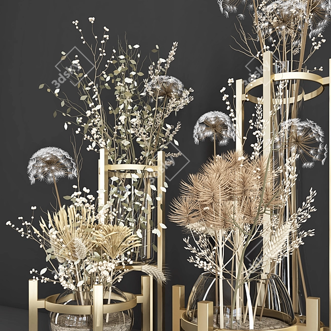 Elegant Dried Flower Bouquet 3D model image 2