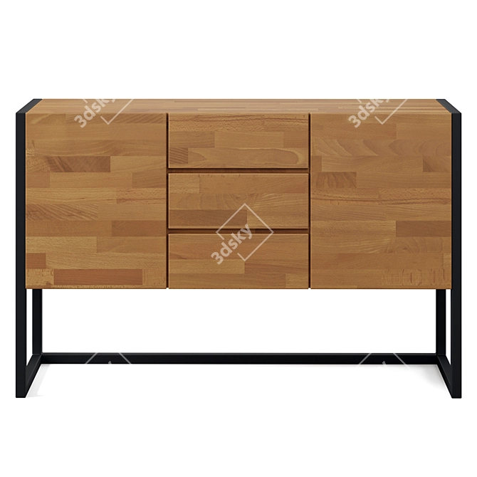 Rustic Oak and Metal Sideboard 3D model image 2