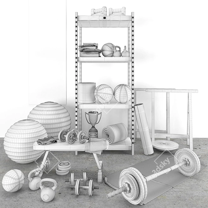 Blue and Gray Home Gym Set 3D model image 4