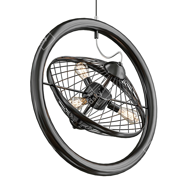 Farmhouse Metal Circle Cage Pendant with Fan Design 3D model image 1