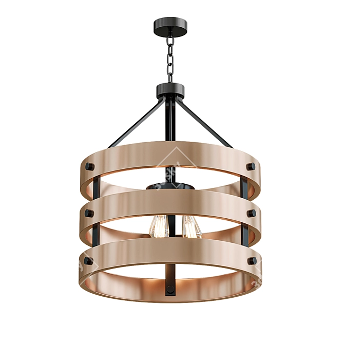 Rustic Cage Pendant: Metal & Wood Hanging Light 3D model image 1