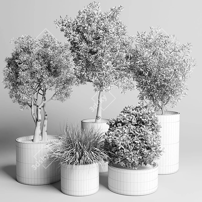 Title: Concrete Vase Pot with Outdoor Tree and Grass Bush 3D model image 6