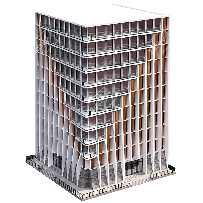 Parametric Corner Building: Detailed Facades 3D model image 4