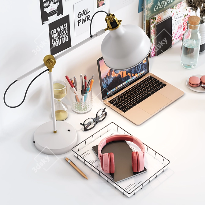 Girls' Workspace Decor Set 3D model image 5