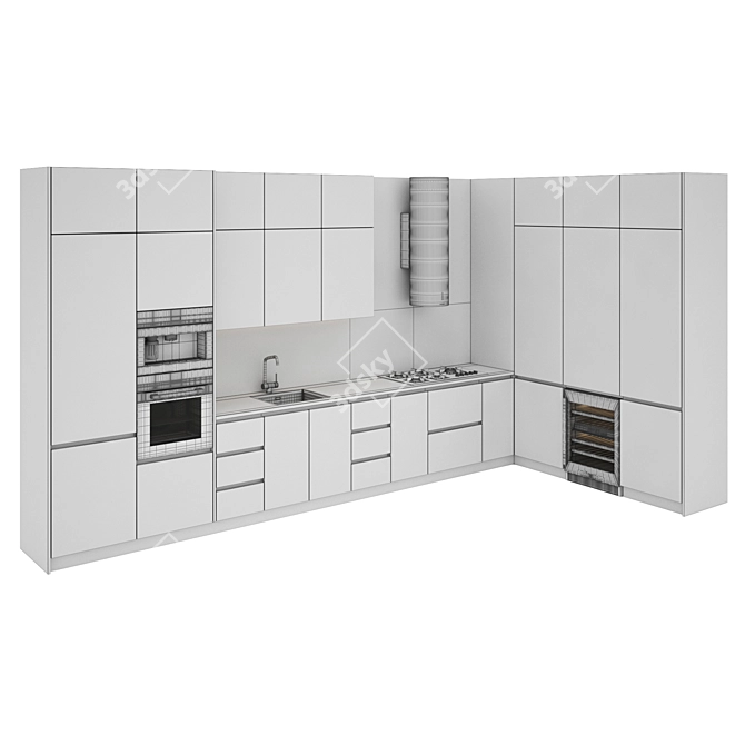 Modern Kitchen Set: Gas Hob, Oven, Coffee Machine, Wine Fridge, Sink & Hood 3D model image 5