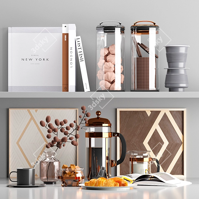 Elegant Coffee & Croissant Set 3D model image 1