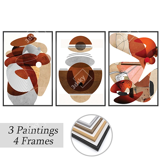 Artistic Framed Wall Paintings Set 3D model image 1