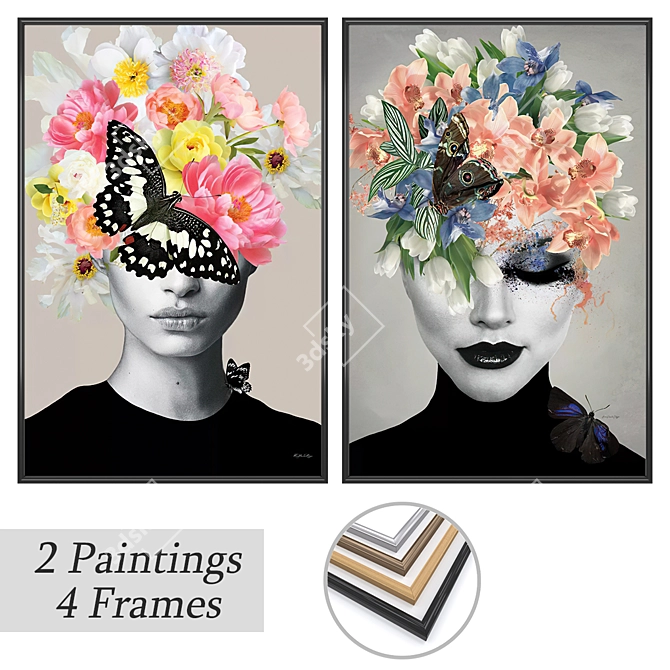 Title: Elegant Wall Art Set with Various Frames 3D model image 1