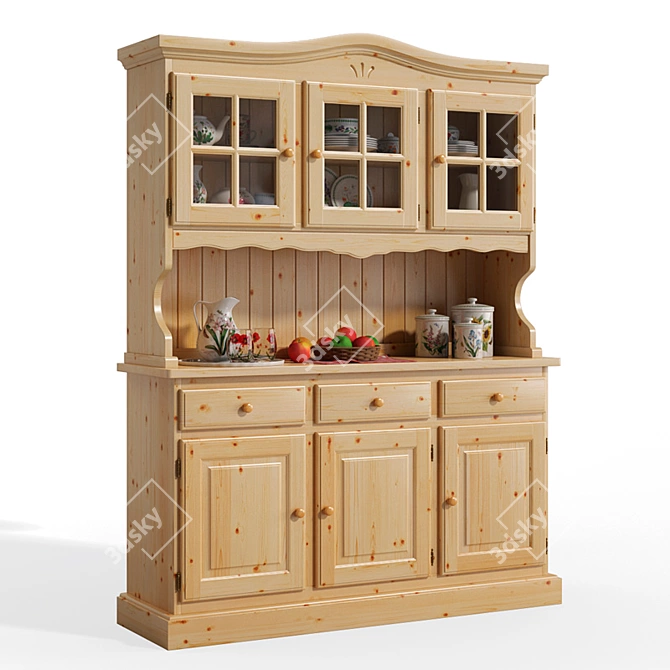 Rustic Pine 3P Glass Cabinet 3D model image 1