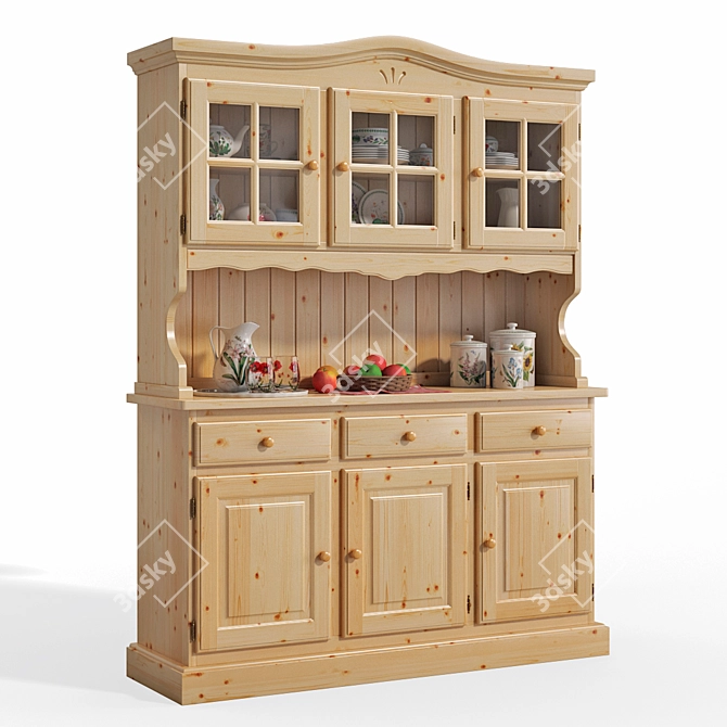 Rustic Pine 3P Glass Cabinet 3D model image 5