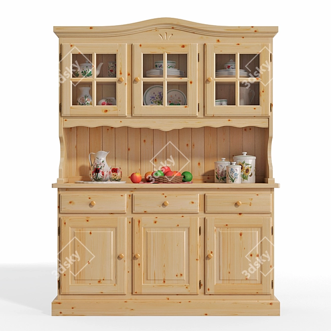 Rustic Pine 3P Glass Cabinet 3D model image 6