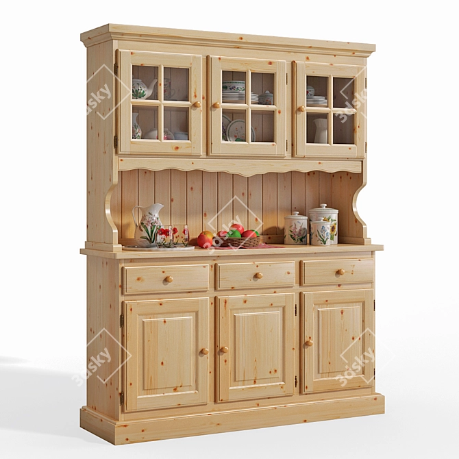 Rustic Pine 3P Glass Cabinet 3D model image 7