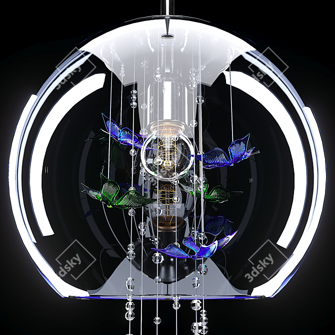 Elegant Papillon Art Glass Lamp 3D model image 2