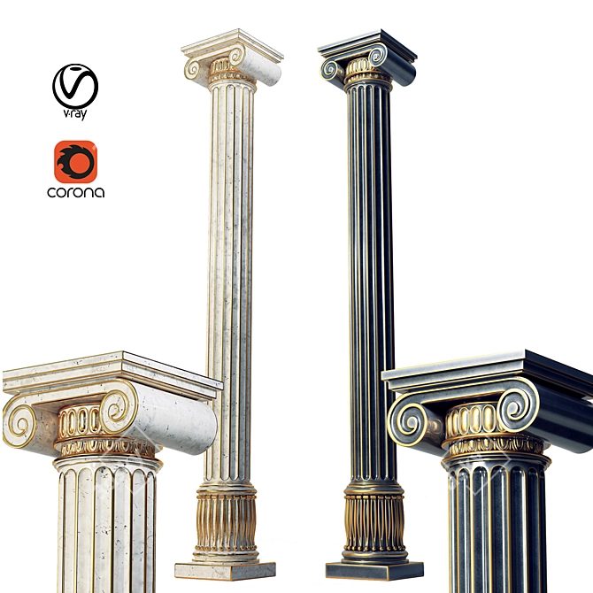 Elegant Classic Column - Black & Gold/White & Gold 3D model image 1