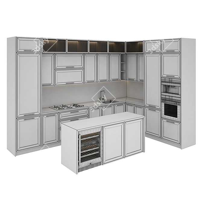 Modern Kitchen Set: Gas Hob, Oven, Coffee Machine, Wine Fridge, Sink & Hood 3D model image 5