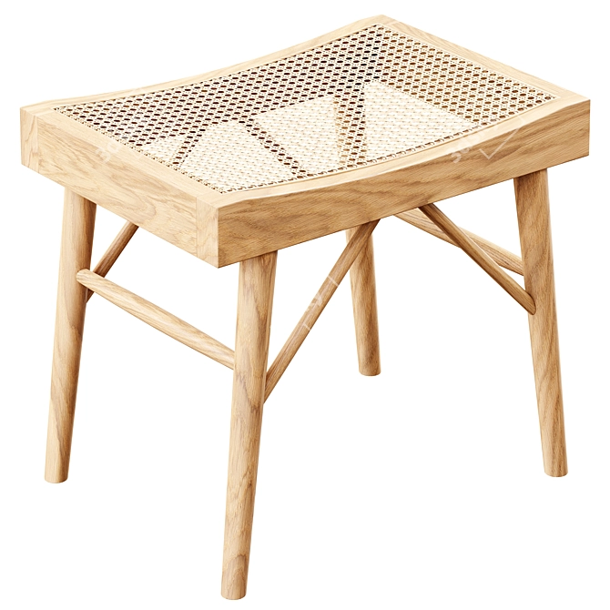 Zara Home Wood and Rattan Bench - Small 3D model image 2