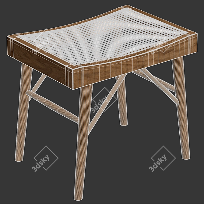 Zara Home Wood and Rattan Bench - Small 3D model image 4