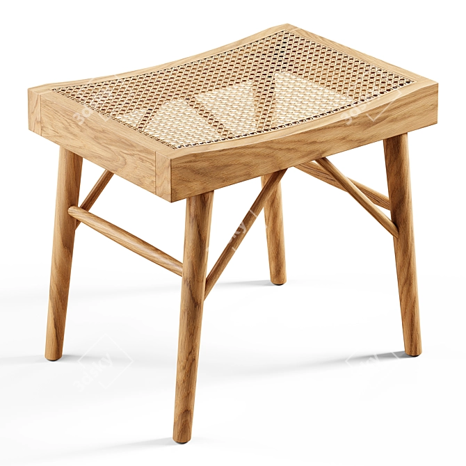 Zara Home Wood and Rattan Bench - Small 3D model image 5