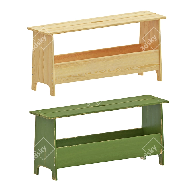 IKEA Pine Table & Storage Bench 3D model image 3