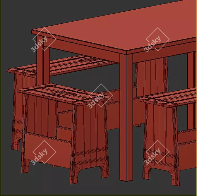 IKEA Pine Table & Storage Bench 3D model image 4