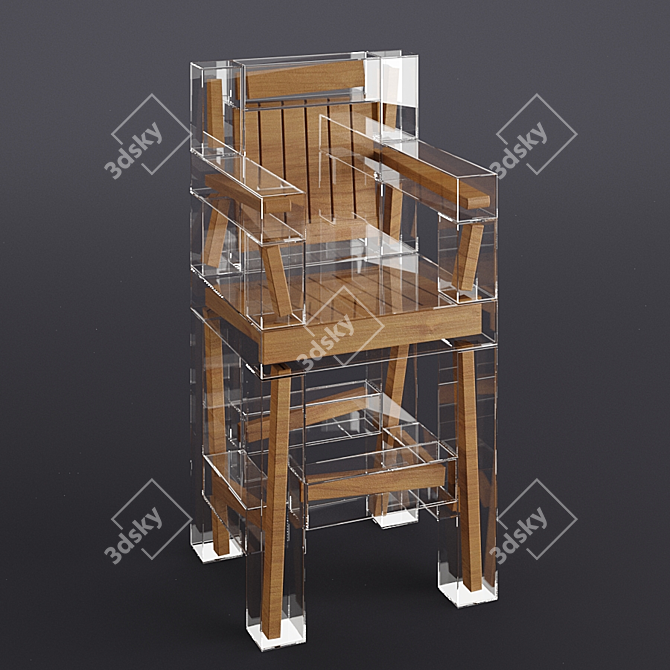 Elegant Wood & Glass Chair 3D model image 1