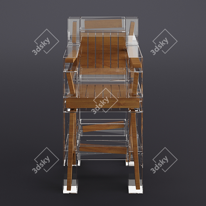 Elegant Wood & Glass Chair 3D model image 2