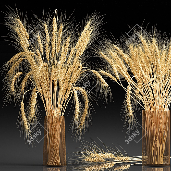 Elegant Wheat Spikelet Bouquet 3D model image 2