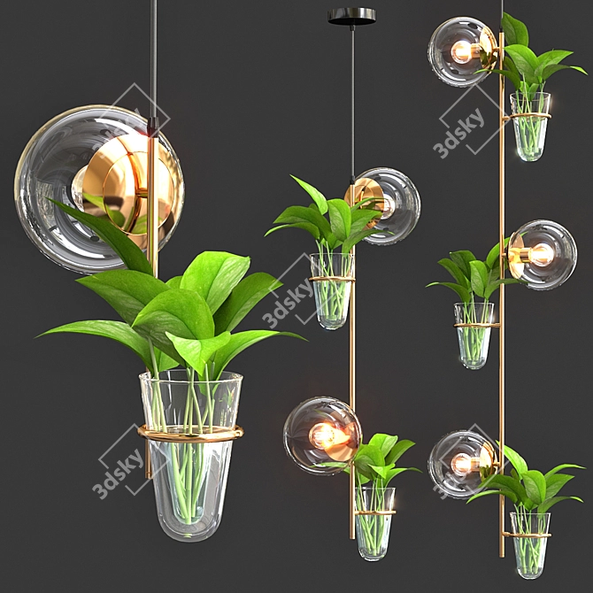 Modern Pendant Lamp with Hanging Plants 3D model image 1