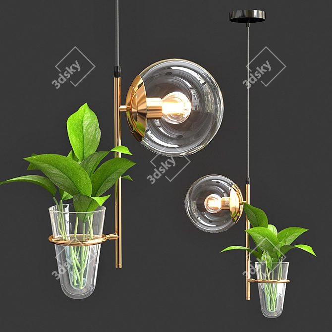 Modern Pendant Lamp with Hanging Plants 3D model image 2